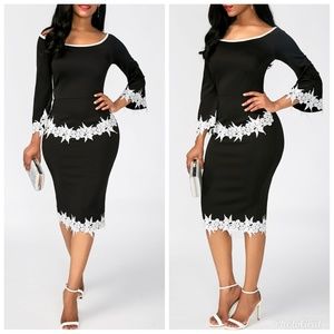 Lace Panel Scoop Neck Black Sheath Dress